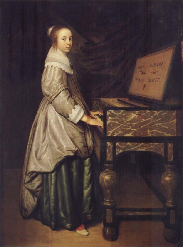 Hendrick Martensz Sorgh Girl at a virginal oil painting picture